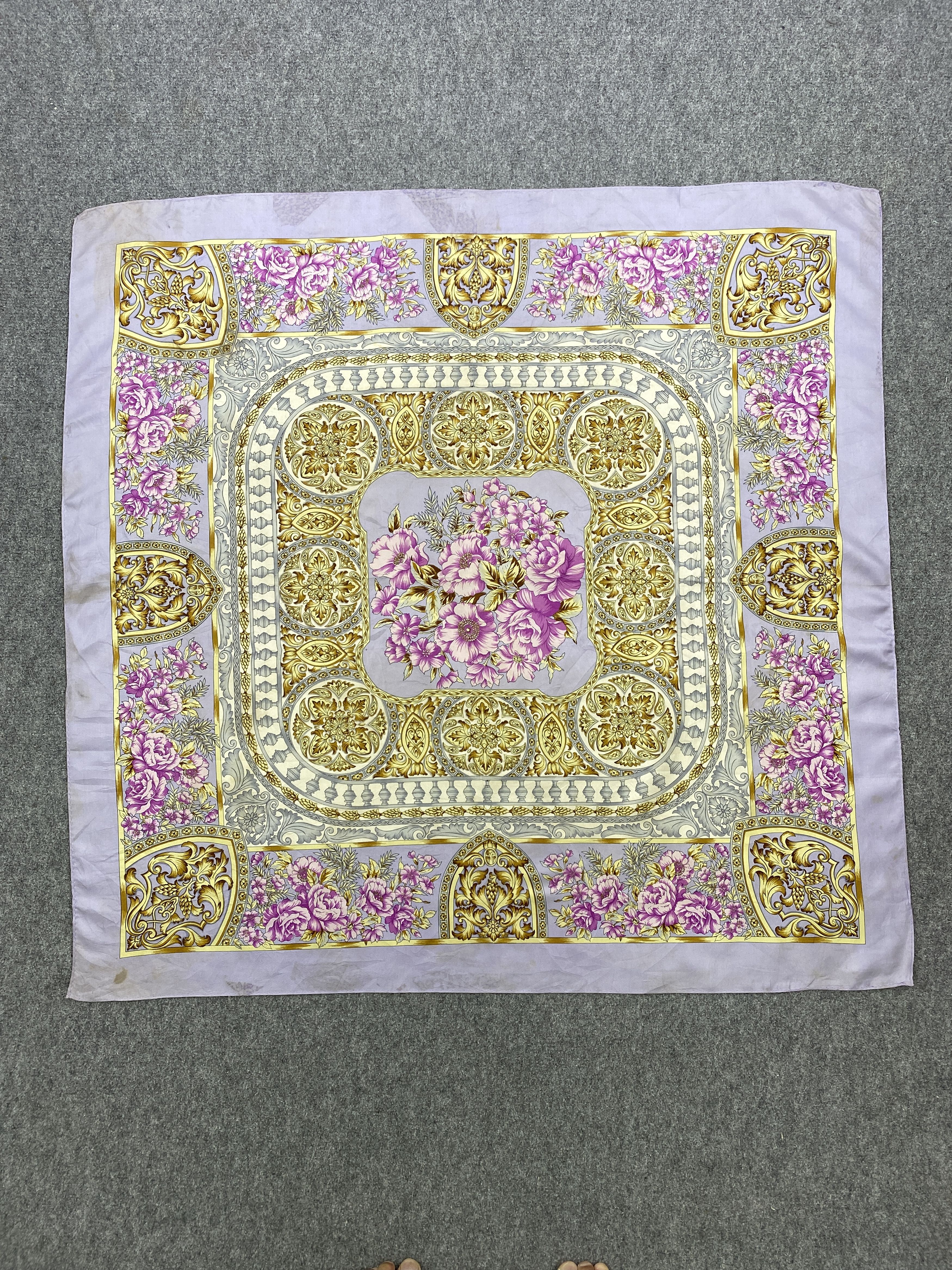 Japanese Brand Vintage Japanese Brand Floral Silk Scarf SN0166 Size ONE SIZE - 2 Thumbnail