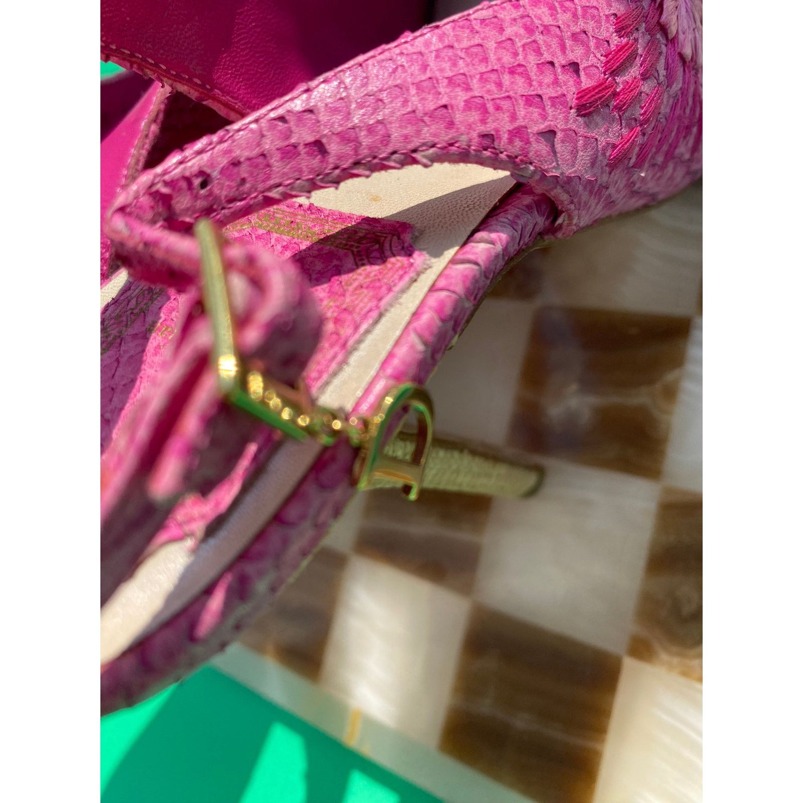 Dior Vintage Dior Pink Python And Raffia Embellished Platforms Size US 7 / IT 37 - 6 Thumbnail