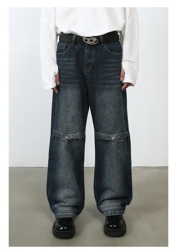 VIBE Distressed washed fashionable straight ripped jeans y2k Size US 32 / EU 48 - 1 Thumbnail