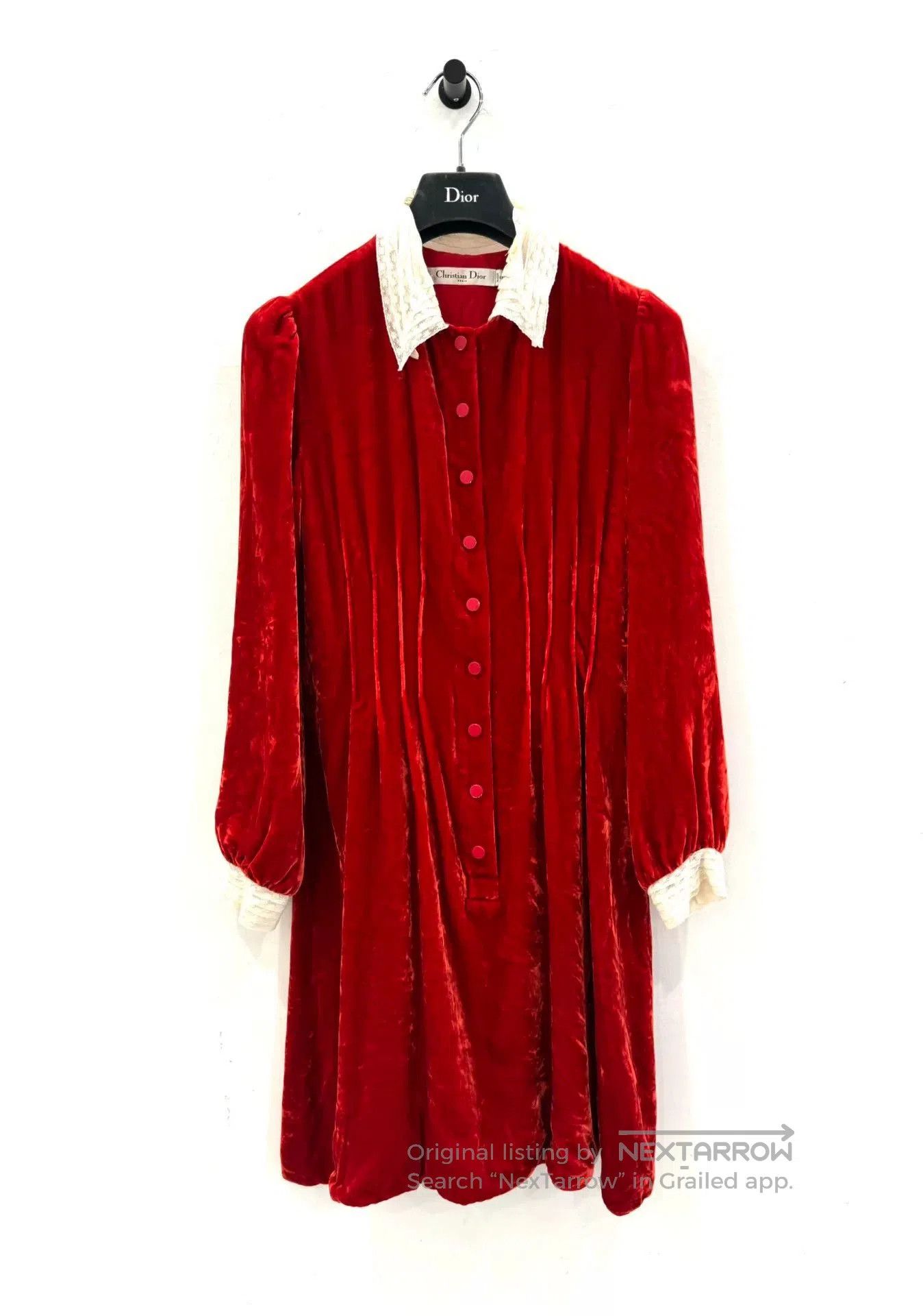 Dior Dior Red Velvet White Lace Women's Dress. Size XXS / US 00 / IT 34 - 1 Thumbnail