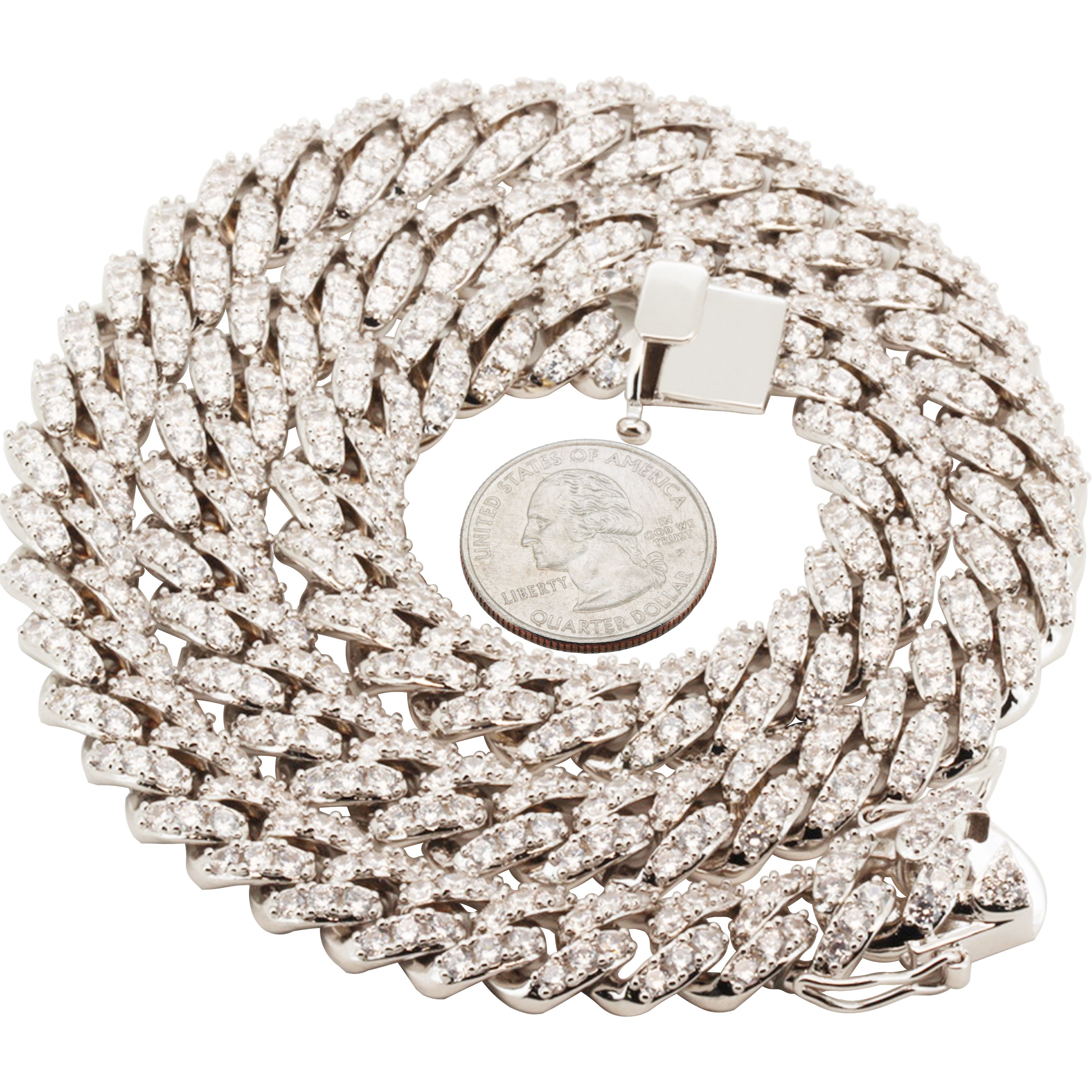 Other 14k White Gold Plated AAA CZ 12mm Cuban Chain Necklace 24” Size ONE SIZE - 2 Thumbnail
