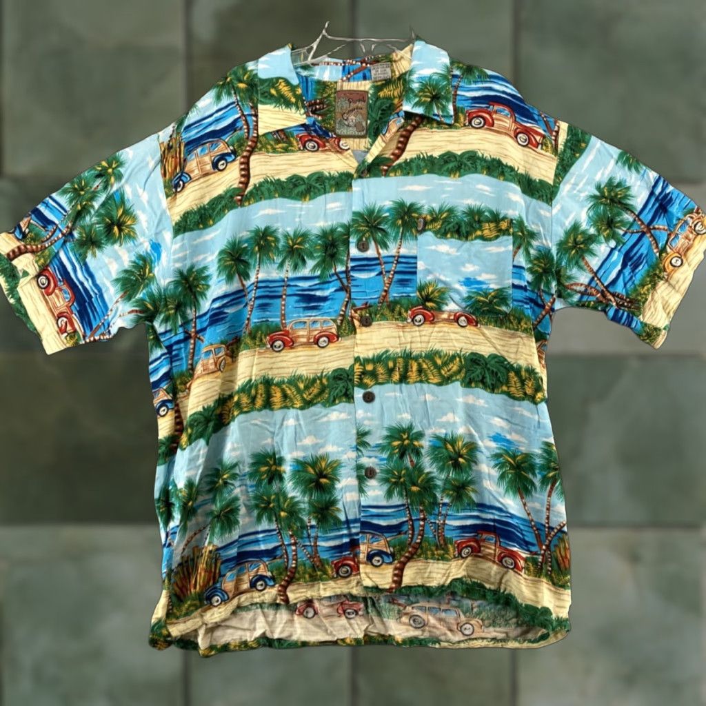 Vintage Vintage Pineapple Connection Blue Hawaiian Shirt Adult Large Casual Beach Palm Trees Print Size US L / EU 52-54 / 3 - 1 Thumbnail