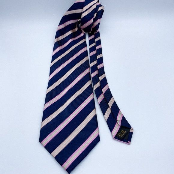 Ermenegildo Zegna Ermenegildo Zegna Navy Tie with Pink and Cream Stripes Size ONE SIZE - 9 Thumbnail