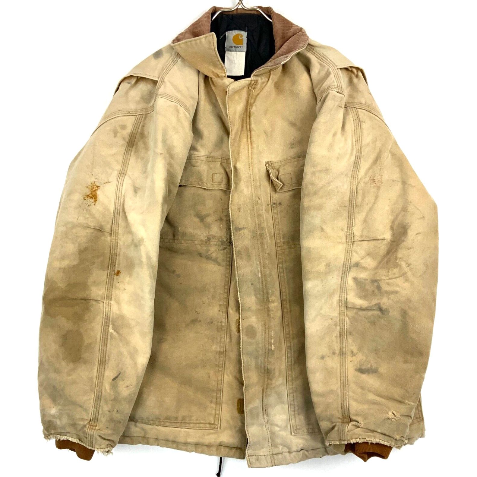 image of Vintage Carhartt Canvas Arctic Quilt Lined Work Jacket XL Beige Distressed in White, Men's