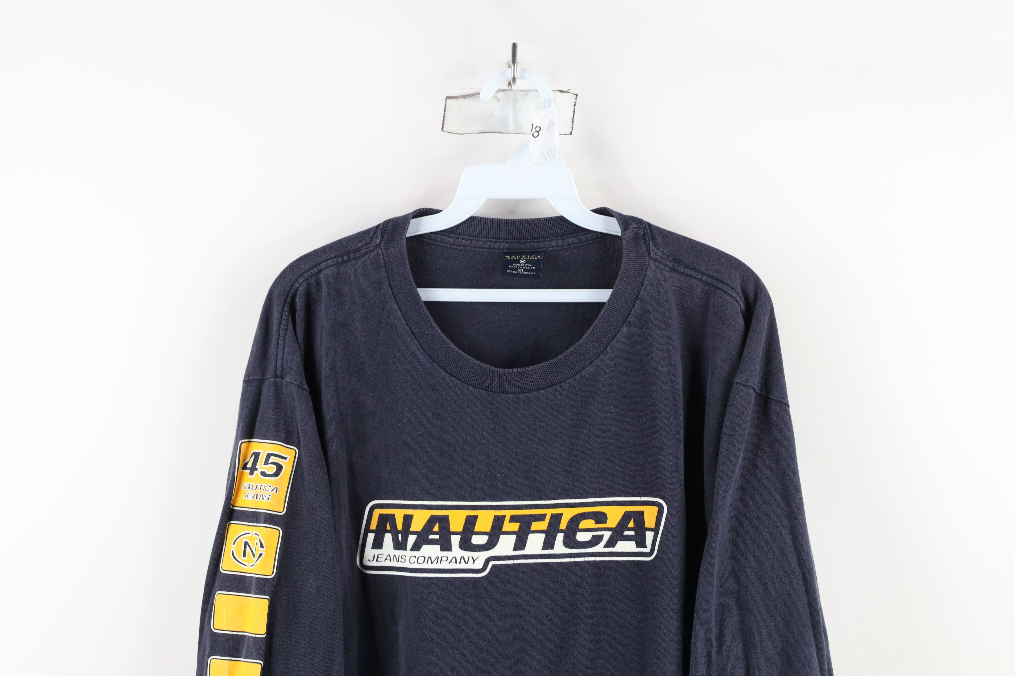 Nautica × Vintage Vintage 90s Nautica Spell Long Sleeve T-Shirt Blue Cotton Size US XL / EU 56 / 4 - 2 Thumbnail