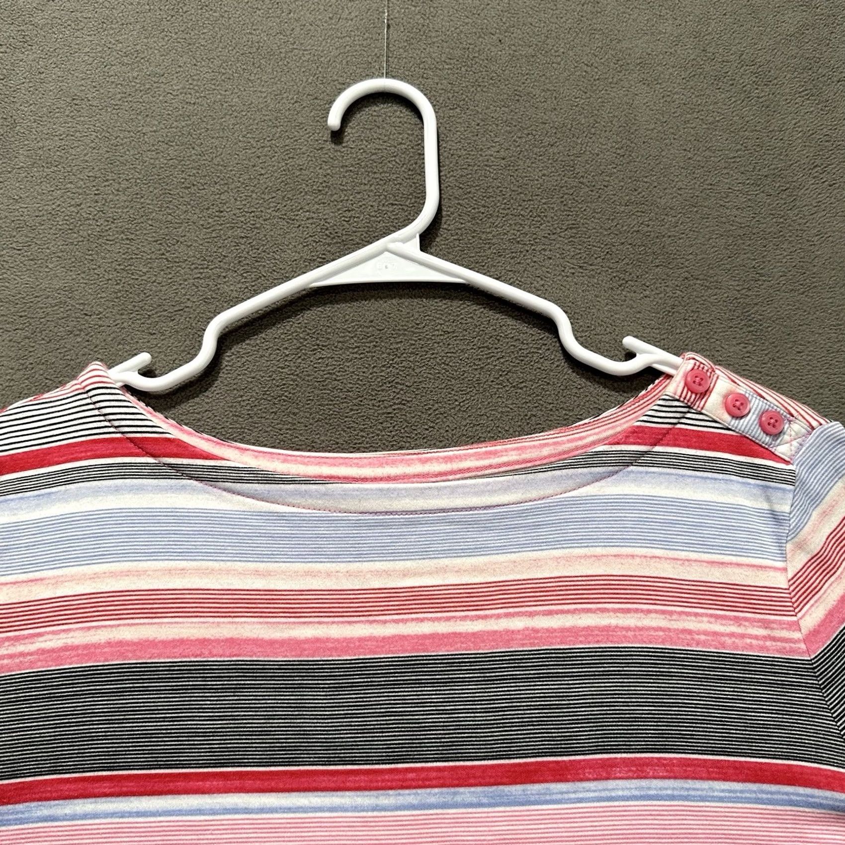 Charter Club Charter Club Womens PL Pink Striped Blouse 3/4 Sleeve Boat Neck Button EUC Top Size L / US 10 / IT 46 - 3 Thumbnail