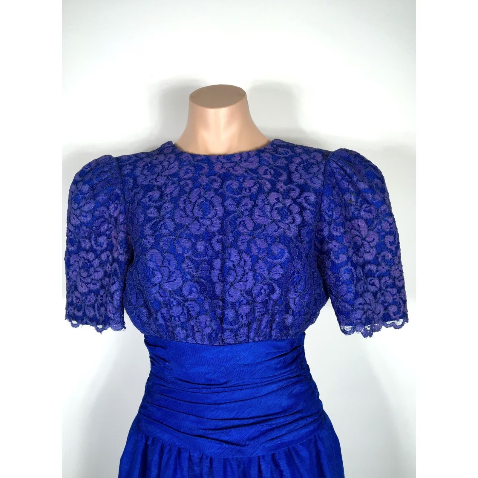 Vintage VTG 60'S Blue Lace Bust Prom Bridesmaid Formal Dress Sheath Empire Waist Maxi S/M Womens Size S / US 4 / IT 40 - 3 Thumbnail