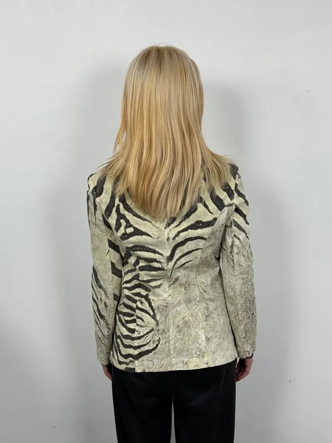 Roberto Cavalli SS1999 Roberto Cavalli Zebra Marble White Blazer Jacket Size L / US 10 / IT 46 - 2 Thumbnail