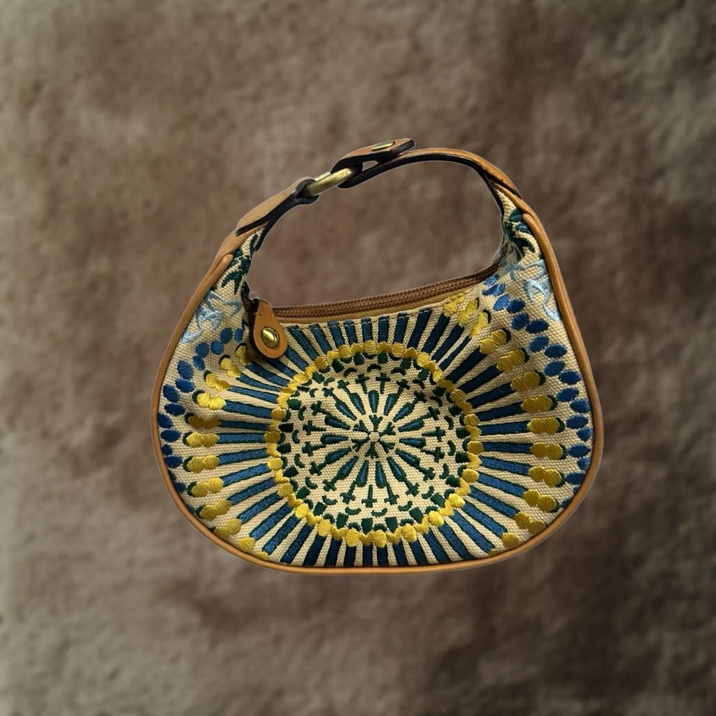 Cole Haan COLE HAAN Hand Bag Small Crescent Ivory Natural Canvas Embroidery Floral/Geometric Shoulder Strap Casual Women Size ONE SIZE - 1 Thumbnail