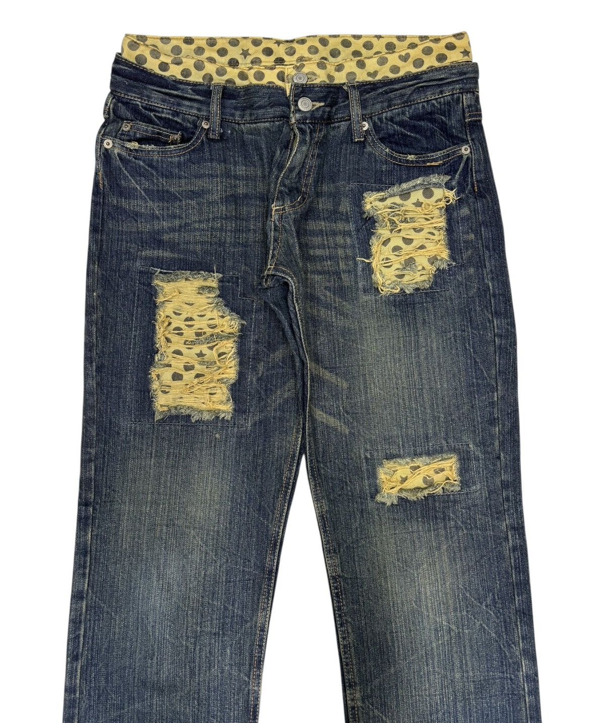 If Six Was Nine Vintage Double Waist Polkadot Mud Wash Distressed Denim Jean Size US 30 / EU 46 - 7 Thumbnail