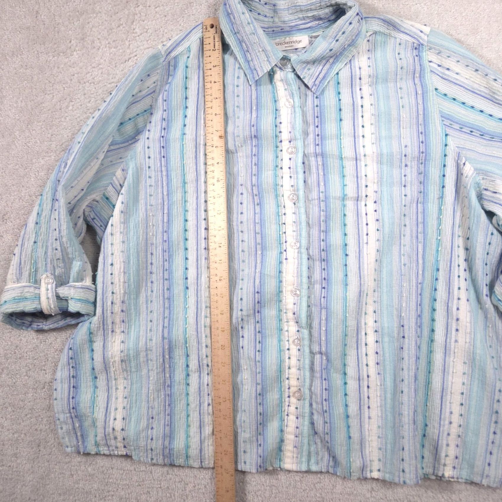 Vintage Breckenridge Shirt Womens 2X Blue Stripe Button Front Roll Tab 3/4 Sleeve Top Size XXL / US 16-18 / IT 52-54 - 7 Thumbnail