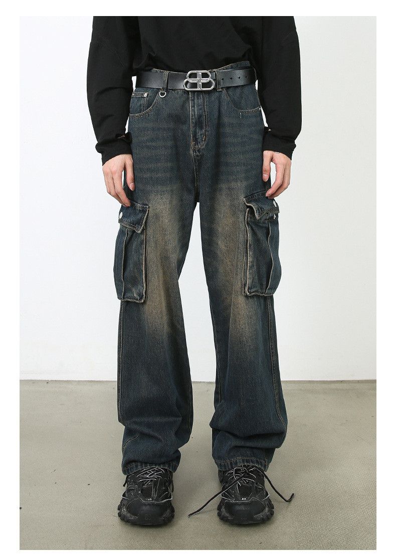 Japanese Brand × Jean Japanese retro loose straight cargo jeans for men Size US 32 / EU 48 - 1 Thumbnail