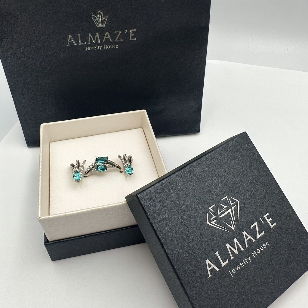 Sterling Silver Vintage 925 Sterling Silver Jewelry Set – Ring & Earrings Size ONE SIZE - 2 Thumbnail