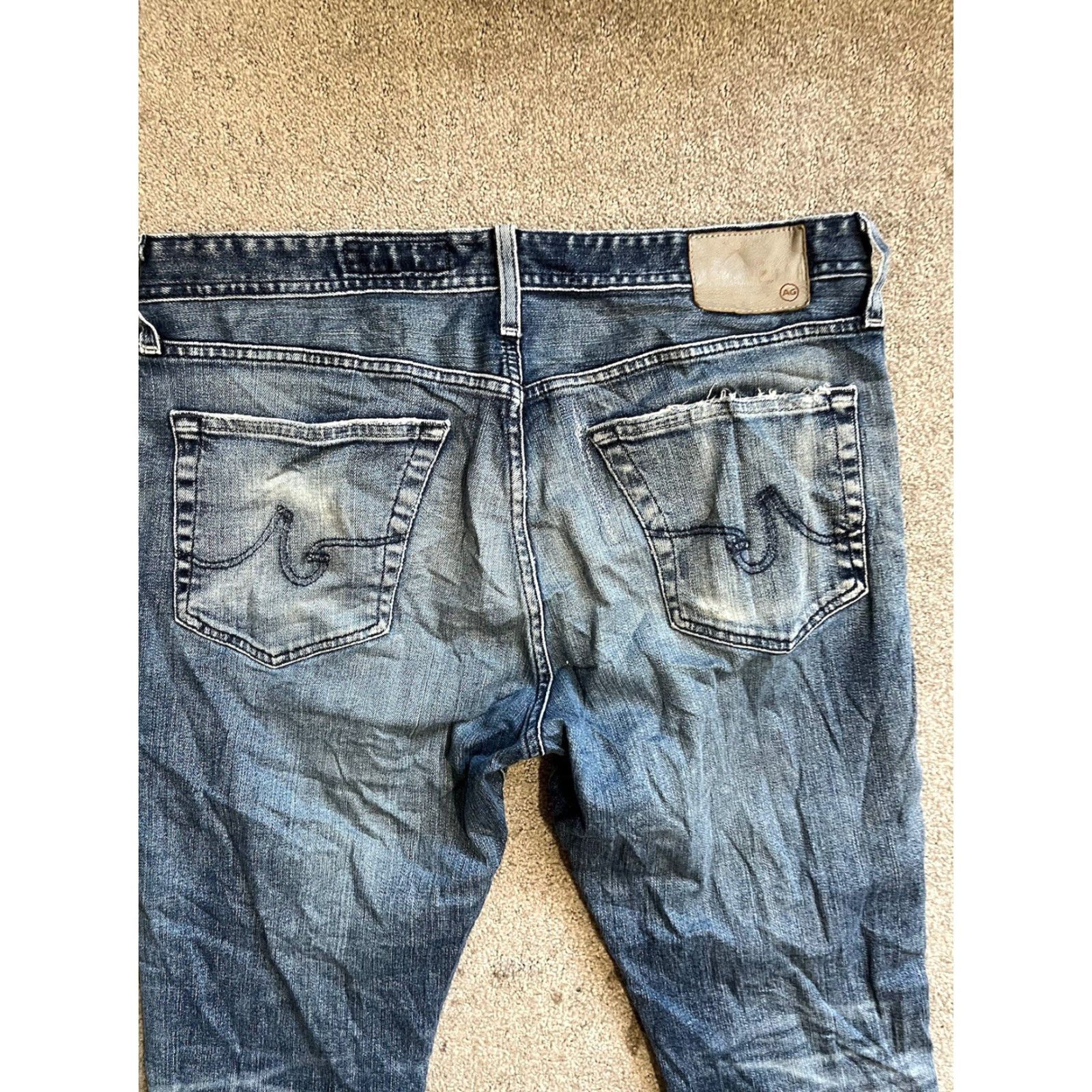 Denime AG Adriano Goldschmied The Everett Jeans Slim Straight Stretch 34x26 Blue Denim Mens Regular City USA Designer Comfort Slimming 5-Pocket Zipper Button Size US 34 / EU 50 - 2 Thumbnail