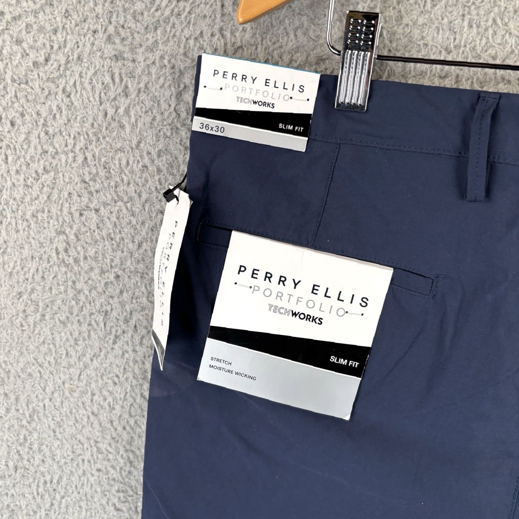 Perry Ellis Perry Ellis Dress Pants Mens 36x30 Navy Slim-Fit Stretch TechWorks Straight Leg Dress Pants Mens Slim-Fit Navy 36x30 Size US 36 / EU 52 - 4 Thumbnail