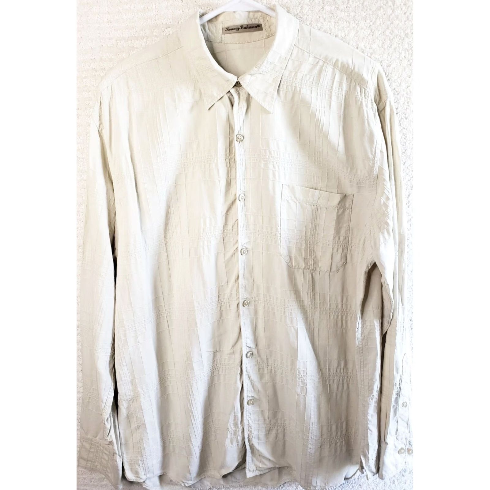 Tommy Bahama Tommy Bahama Silk Shirt Mens Large Beige 100% Silk Button-Up Classic Casual Summer Beach Ready Mens Size US L / EU 52-54 / 3 - 2 Thumbnail