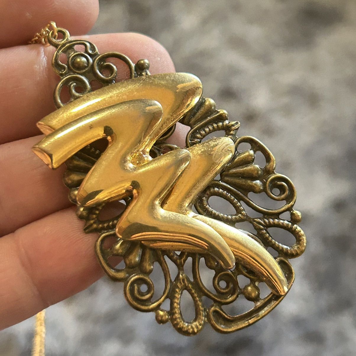 Handmade Handcrafted 80s gold squiggle brass filigree base necklace Size ONE SIZE - 5 Thumbnail