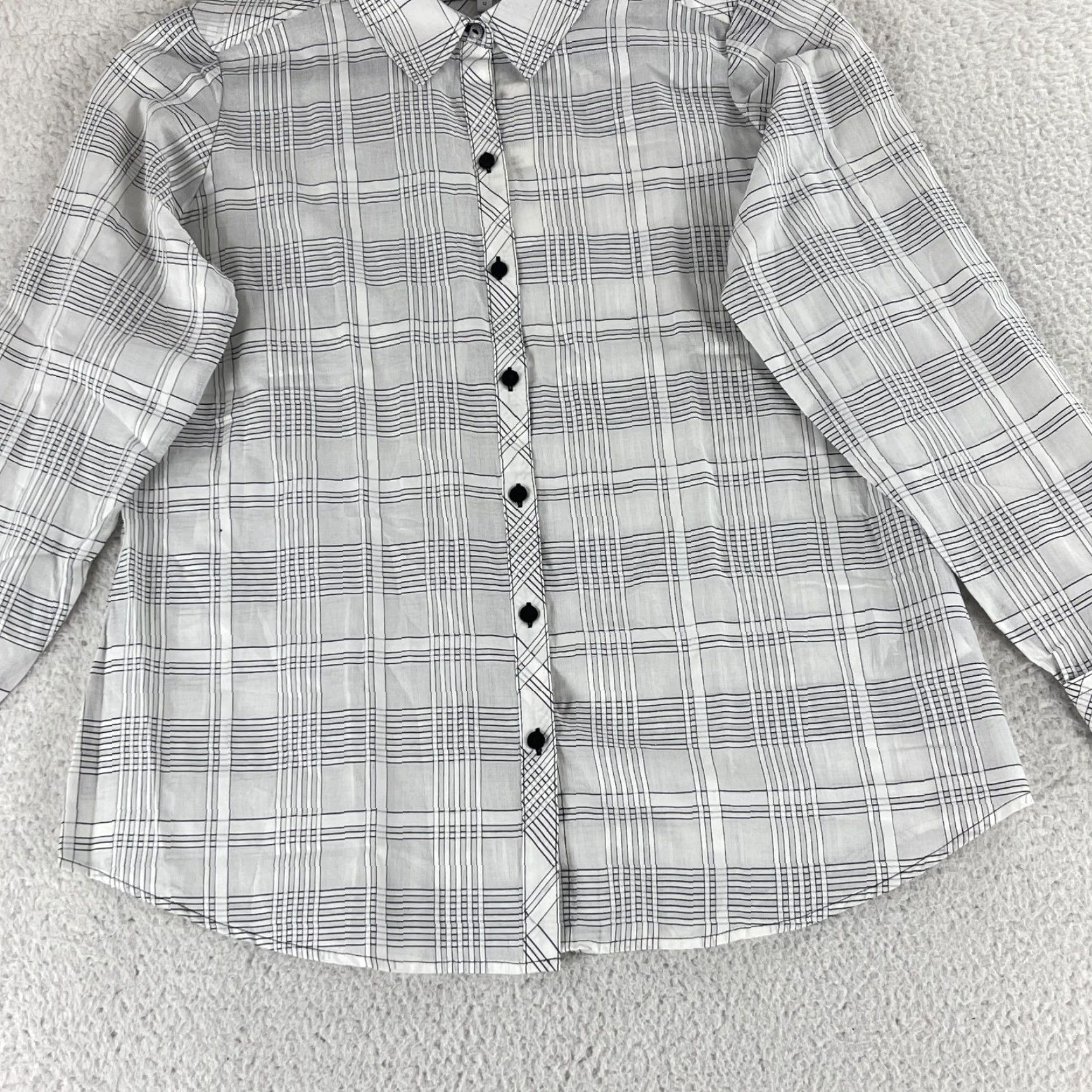 Vintage Foxcroft Davis Button-Up Shirt Womens Size 6 White Long Sleeve Plaid Casual Workwear New Size M / US 6-8 / IT 42-44 - 5 Thumbnail