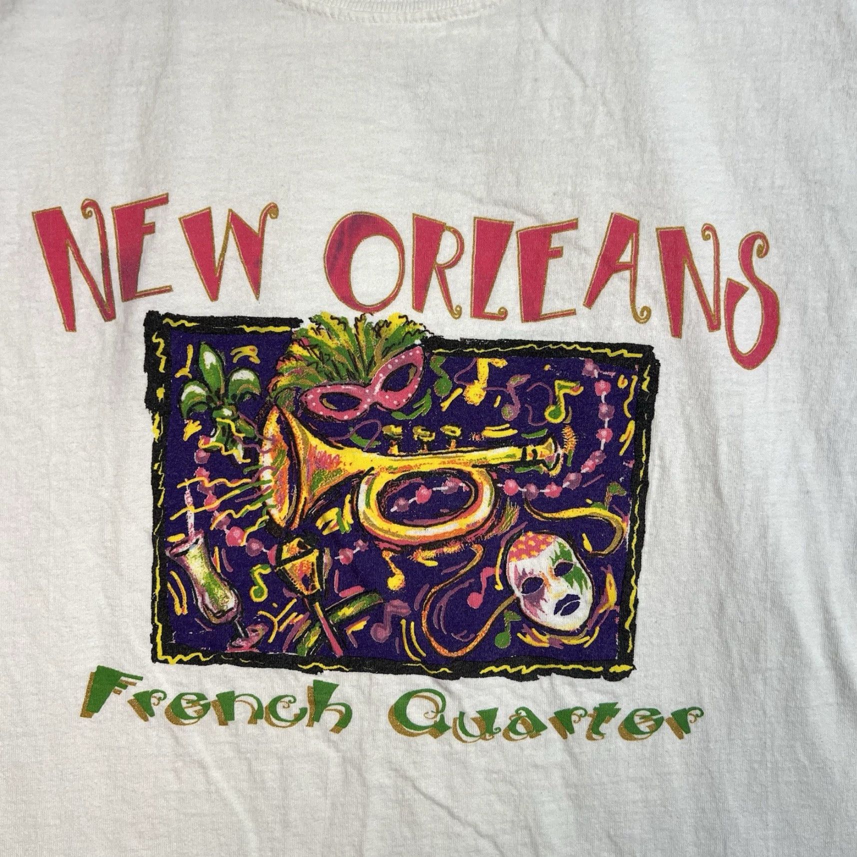 Jerzees VINTAGE 1990s New Orleans French Quarter Graphic T Shirt Mens Small Cotton White Size US S / EU 44-46 / 1 - 4 Thumbnail