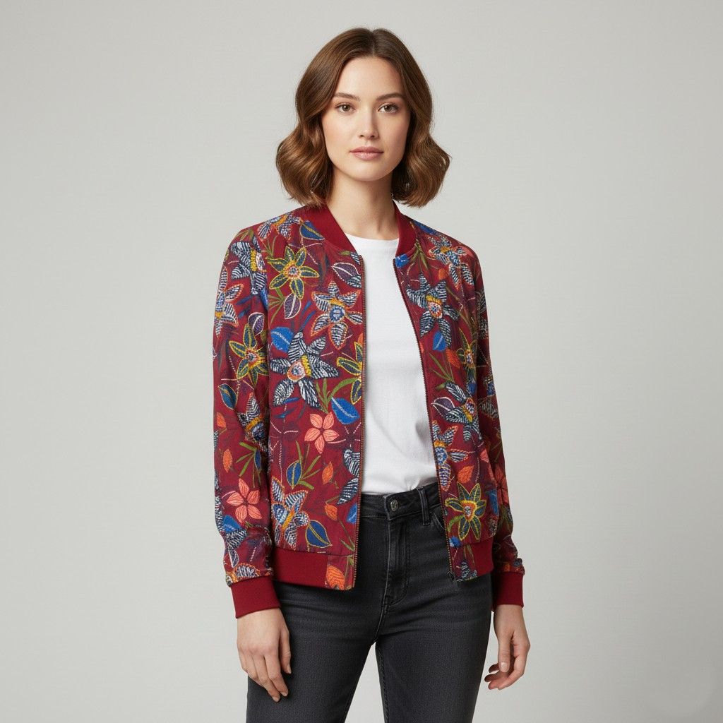The Unbranded Brand Colours of the world Women 14 42 M Bomber Jacket Maroon 0879 Size M / US 6-8 / IT 42-44 - 1 Thumbnail
