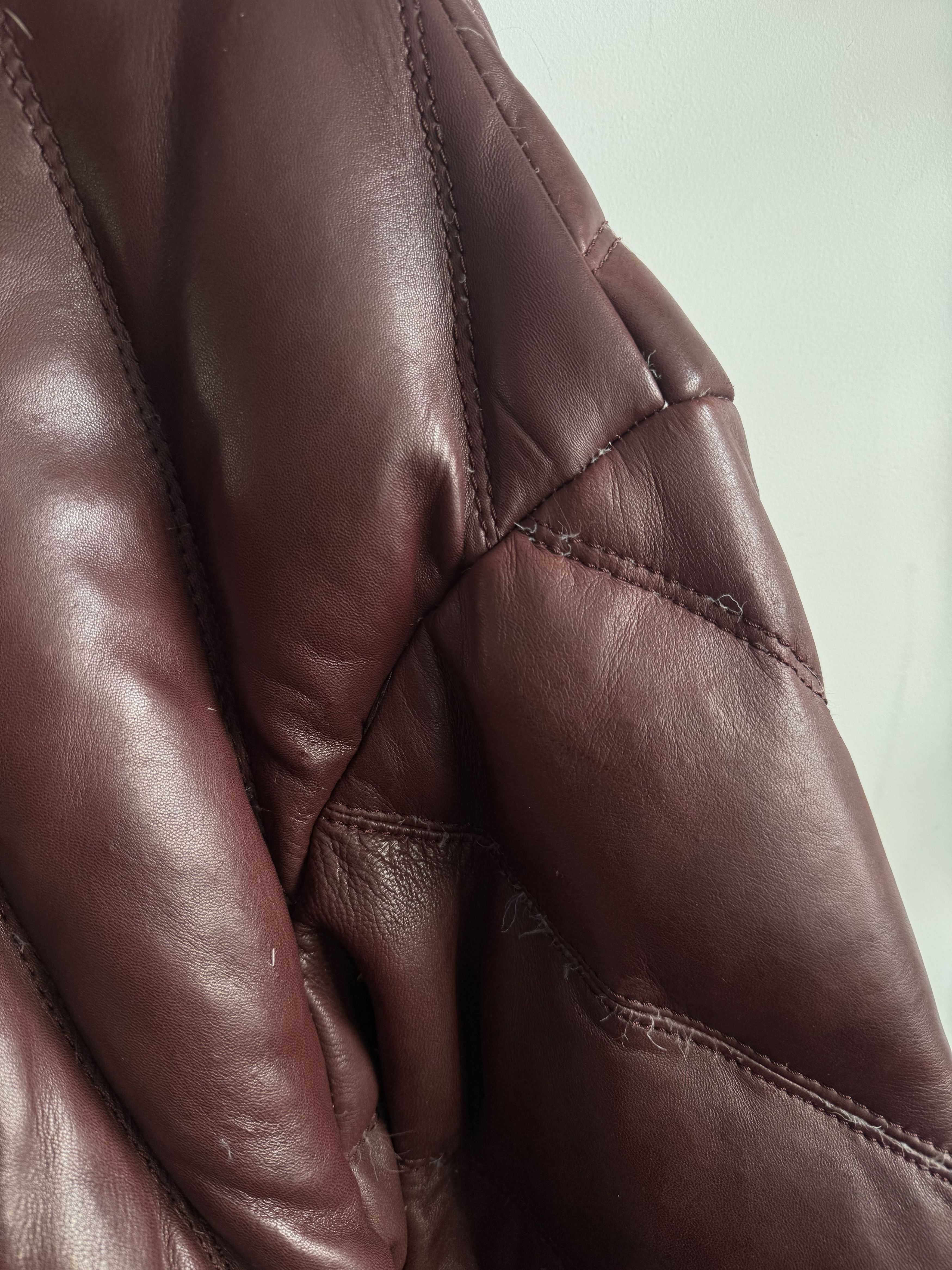 Schott Schott Leather Down Puffer Burgundy Jacket Size XXL Size US XXL / EU 58 / 5 - 3 Thumbnail