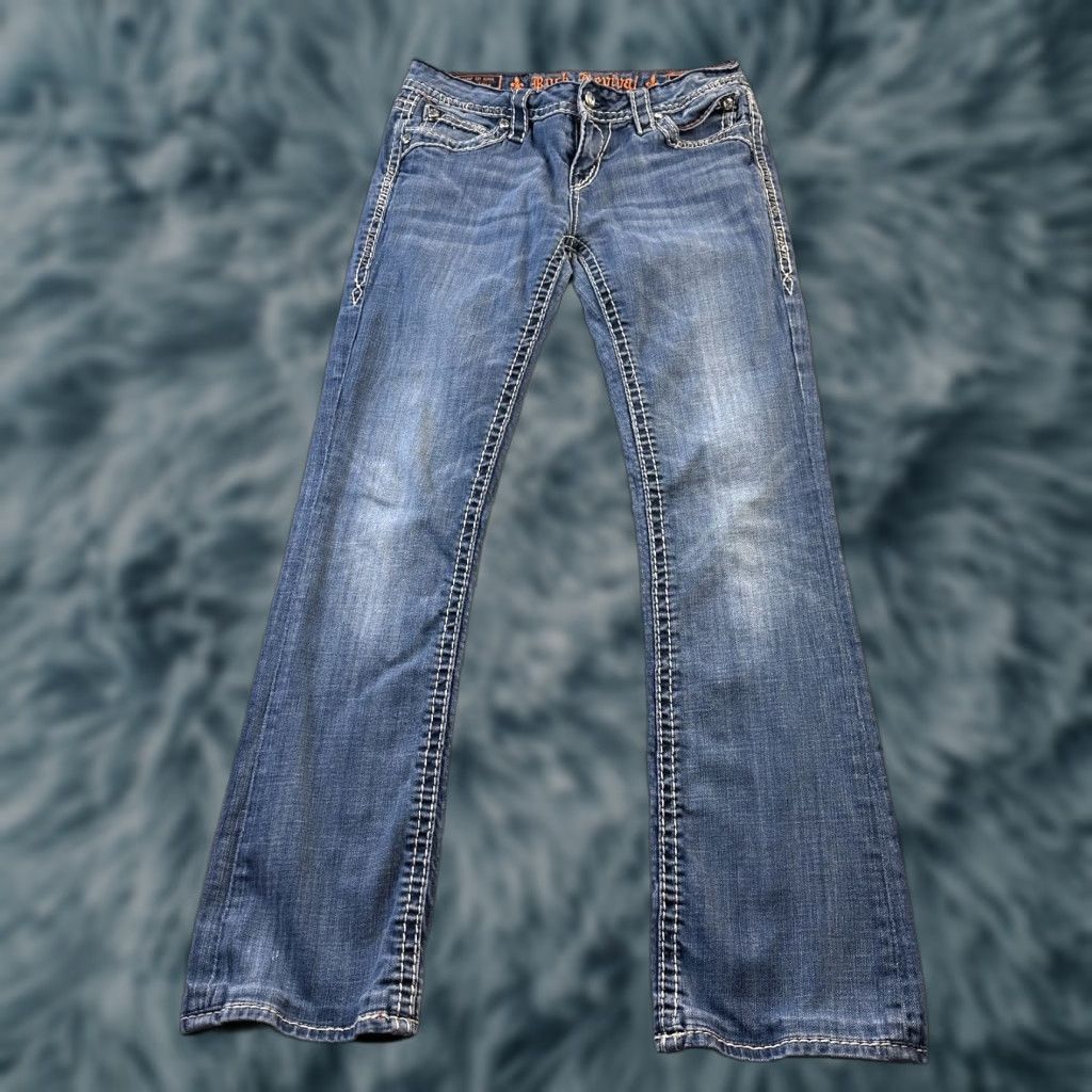 Vintage Rock Revival Jeans Womens 27 Luna Easy Boot Blue Denim Pants Flam Size 27" / US 4 / IT 40 - 1 Thumbnail