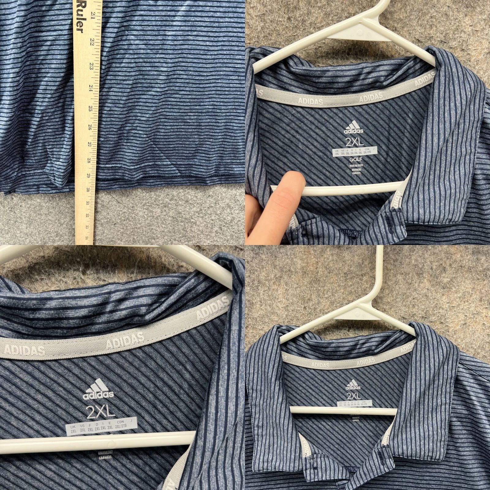 Adidas Adidas Polo Shirt Men 2XL Blue Stripes Golf Golfer Preppy Dress Performance Polo Shirt Golf Size 48R - 8 Thumbnail
