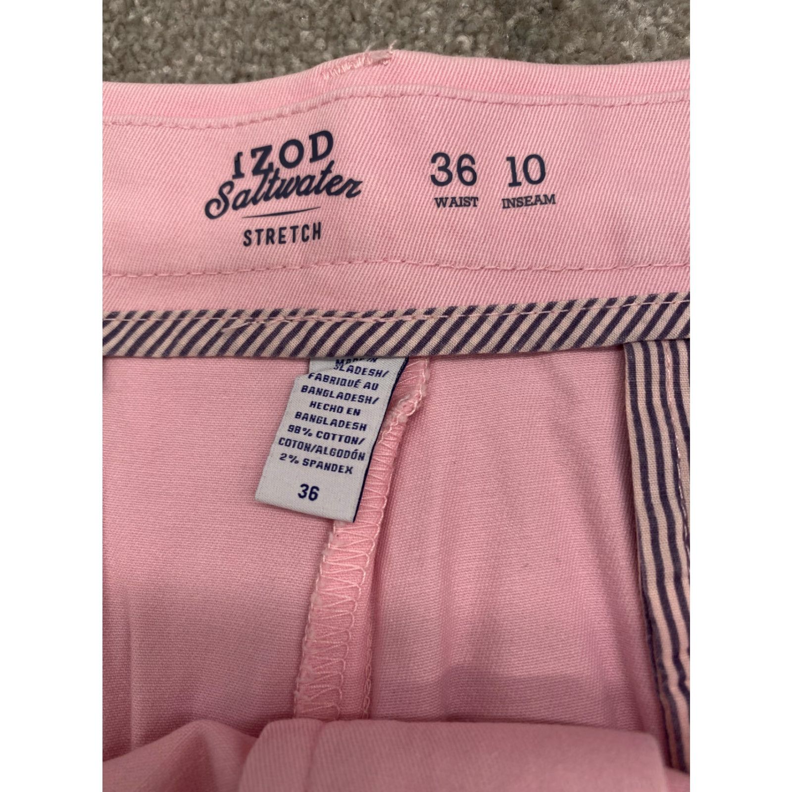 Izod IZOD Saltwater Shorts Men's 36x10 Pink Stretch Flat Front Chino Regular Cotton Spandex Womens? Size US 36 / EU 52 - 4 Thumbnail