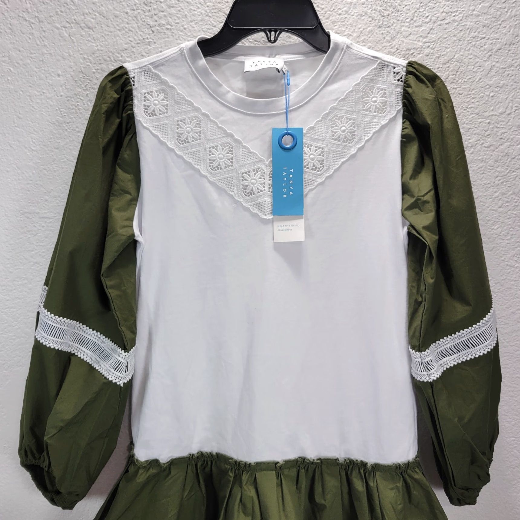 Tanya Taylor Tanya Taylor Dress White Green Puff Sleeve Crochet Mini Peasant XS NWT Women Party/Cocktail Dress Size XS / US 0-2 / IT 36-38 - 4 Thumbnail