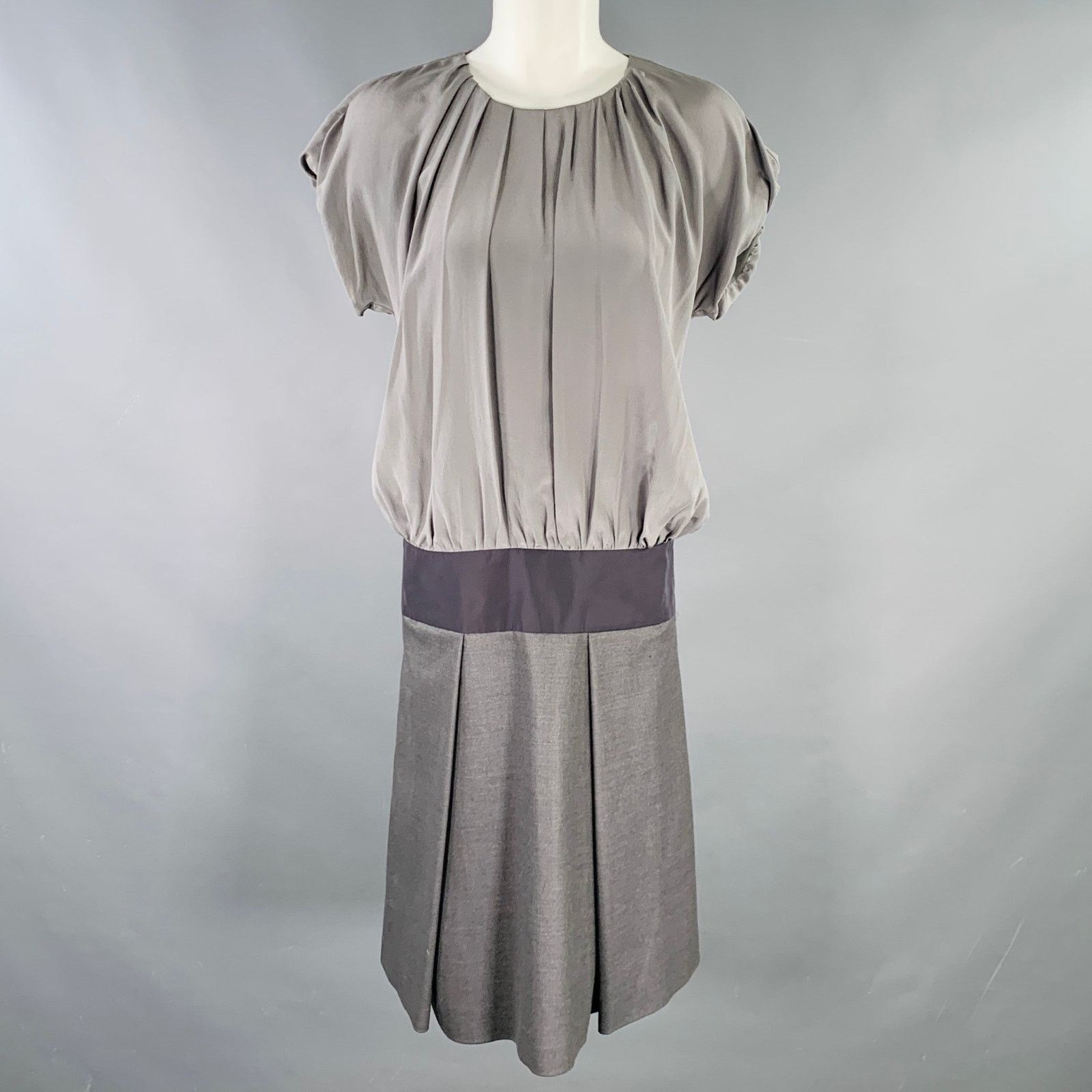 Sportmax SPORTMAX Grey Black Silk Virgin Wool Blend Two Tone Pleated Size M / US 6-8 / IT 42-44 - 1 Thumbnail