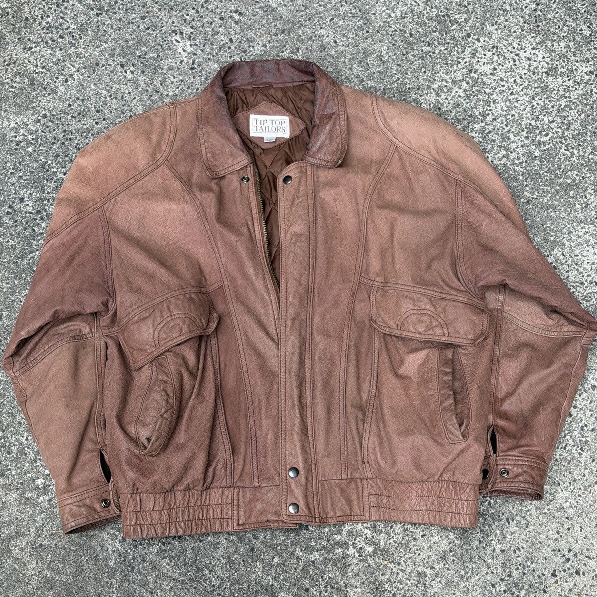 Vintage 90s Brown leather bomber jacket with quilted lining large Size US L / EU 52-54 / 3 - 1 Thumbnail