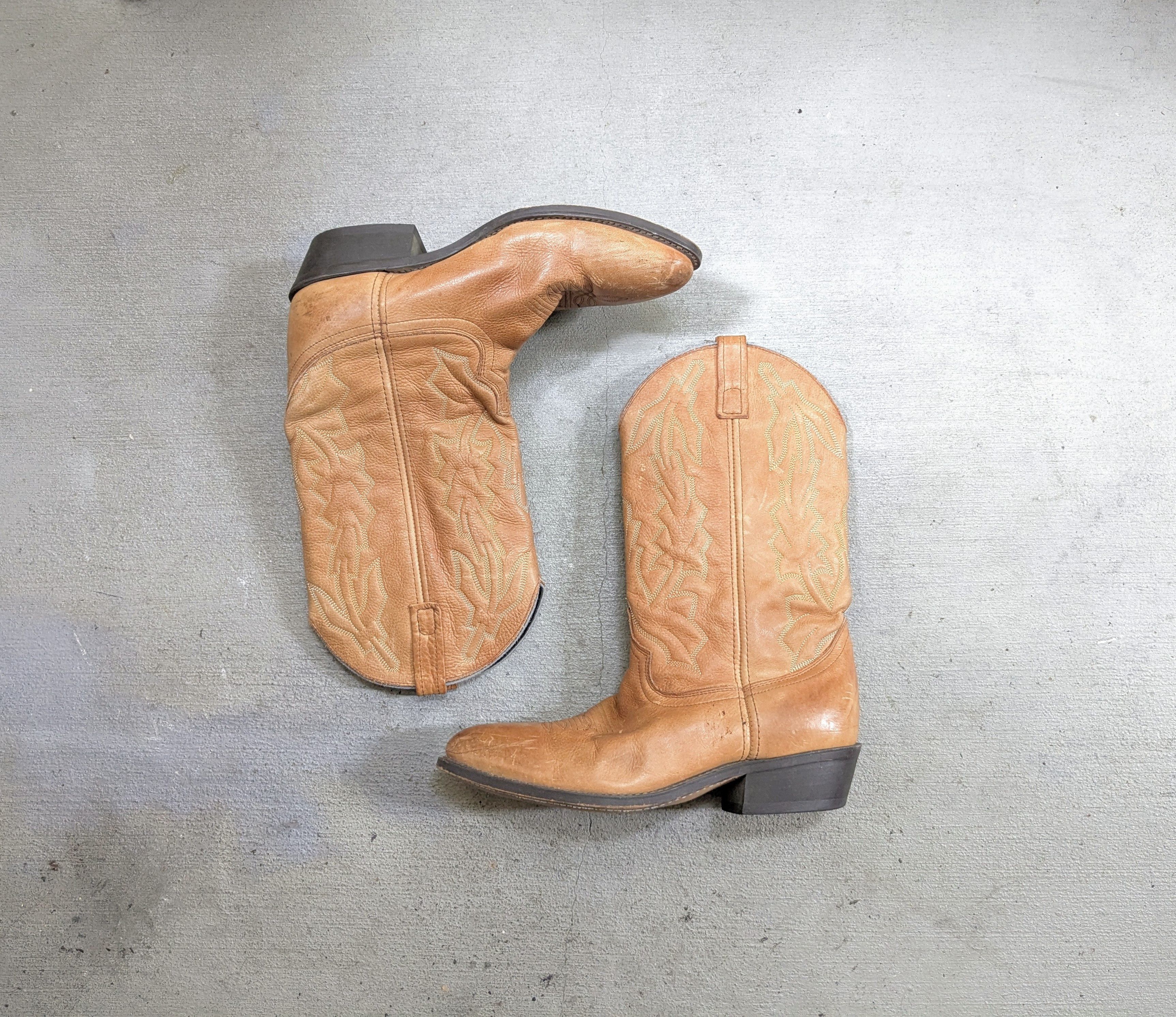 Genuine Leather Cowboy Boots 11 Wide Tan Brown Leather Western Size US 11 / EU 44 - 1 Thumbnail