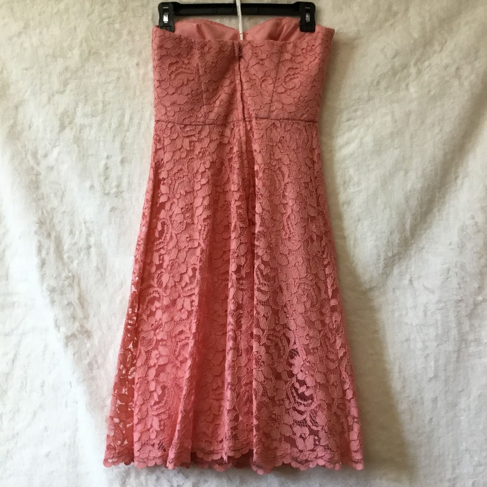 Other David's Bridal Strapless Coral Pink Lace Dress Size XS / US 0-2 / IT 36-38 - 9 Thumbnail
