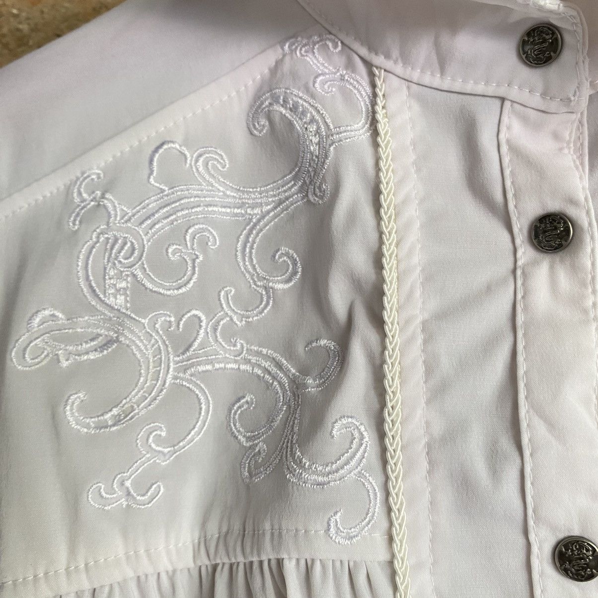 Japanese Brand Ozz Croce Y2K Punk White Embroidered Long Dress Shirt Size M / US 6-8 / IT 42-44 - 13 Thumbnail