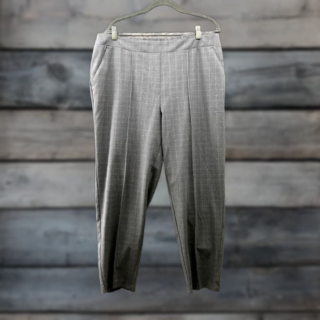 Nine West Nine West Dress Pants Womens XL Gray Windowpane Plaid Pull On Tapered High Rise Size 40" / US 18 - 1 Thumbnail