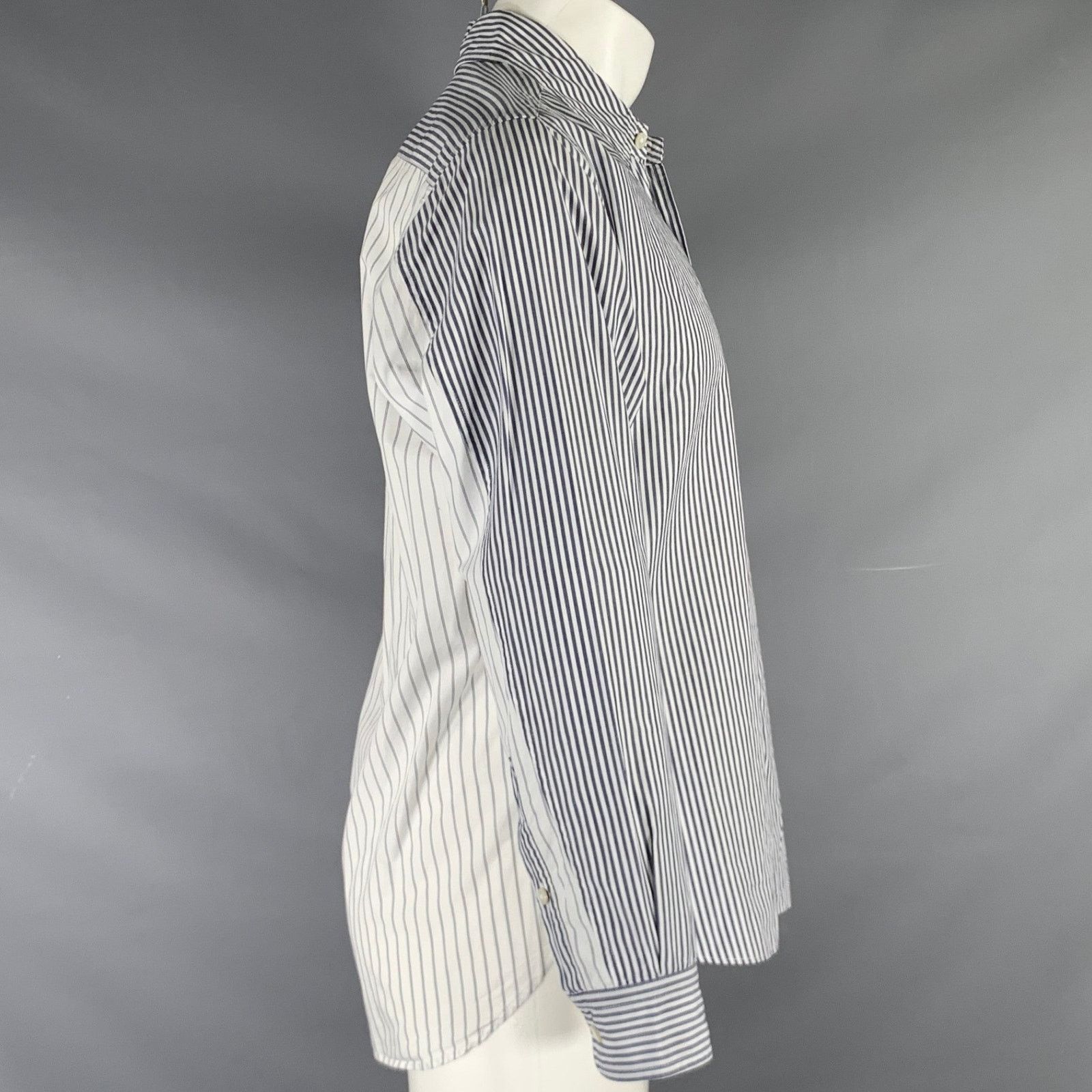 Sage De Cret White Grey Stripe Cotton Mixed Pattern Long Sleeve Shirt Size US M / EU 48-50 / 2 - 2 Thumbnail