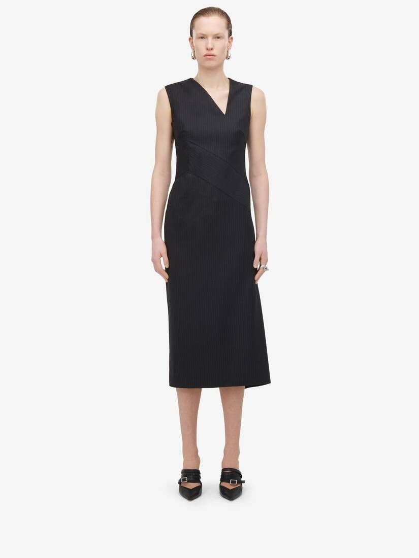 Alexander McQueen o1srvl11e0226 Pinstripe Midi Dress In Grey Size S / US 4 / IT 40 - 2 Thumbnail