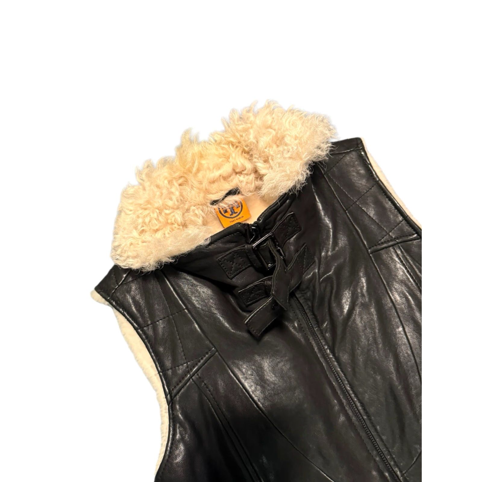 Tory Burch Tory Burch Leather Shearling Vest Full Zip Pockets Black SML Women Vest Slim Regular Size S Size S / US 4 / IT 40 - 3 Thumbnail