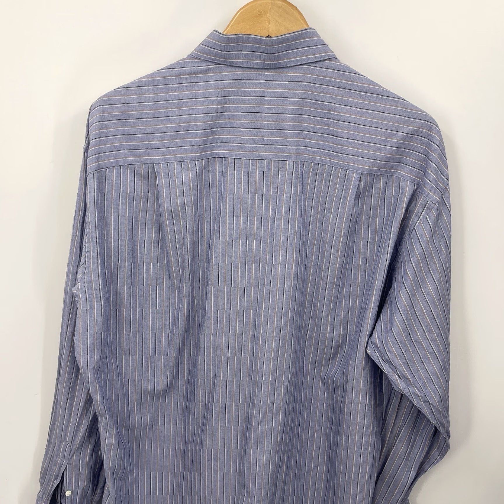 Ermenegildo Zegna VINTAGEErmenegildo Zegna Shirt Mens XL 16 Striped Blue Preppy Cotton Pocket Button Shirt Size US XL / EU 56 / 4 - 3 Thumbnail