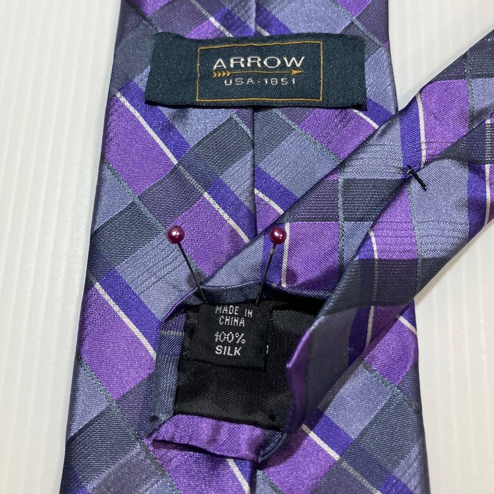 Arrow Arrow Multicolor Plaid Silk Wide Classic Men Necktie 58 ½” Size ONE SIZE - 3 Thumbnail