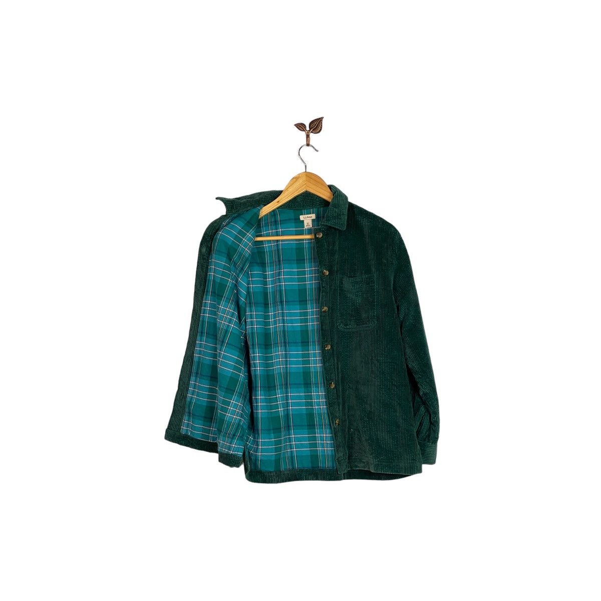 image of Corduroi Club x Flannel L.l.bean Plaid Corduroy Button Up Jacket in Green, Men's (Size XS)