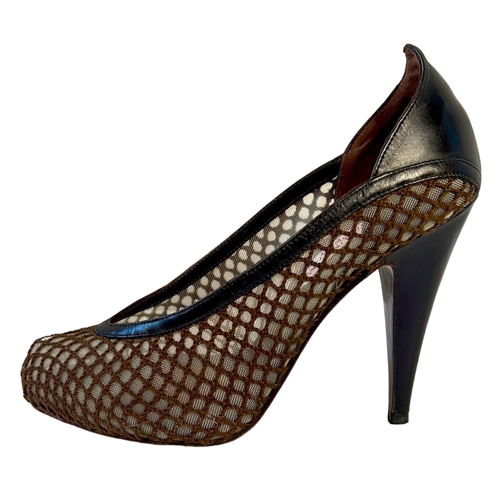 Other Guillaume Hinfray Espresso Brown Fishnet Heels Size 6.5/37 Size US 6.5 / IT 36.5 - 4 Thumbnail