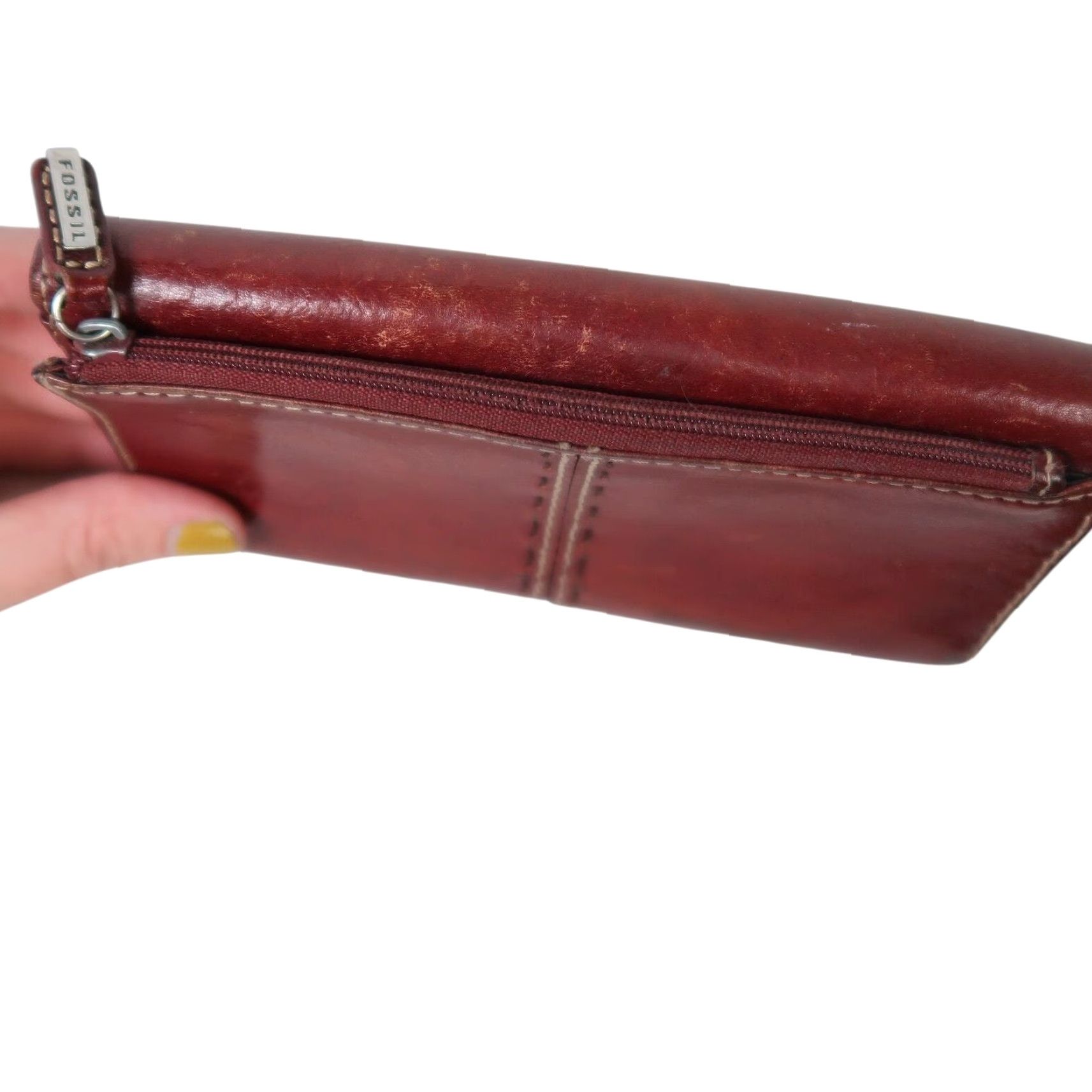 Fossil FOSSIL Leather Clutch Fold Wallet Brown Red-Brown Envelope Wallet Women Size ONE SIZE - 4 Thumbnail