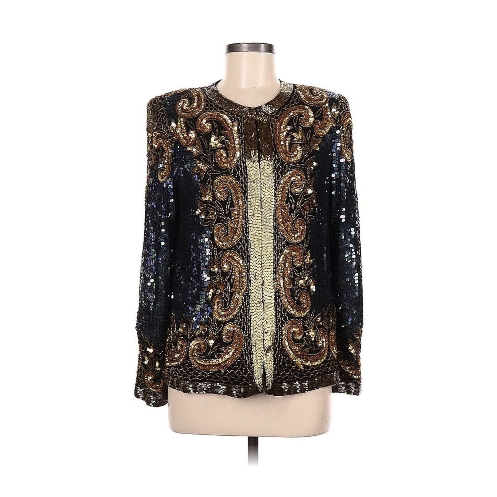 Vintage VTG Laurence kazar Silk SEQUIN Jacket Gold BLUE BLACK MP Size M / US 6-8 / IT 42-44 - 1 Thumbnail