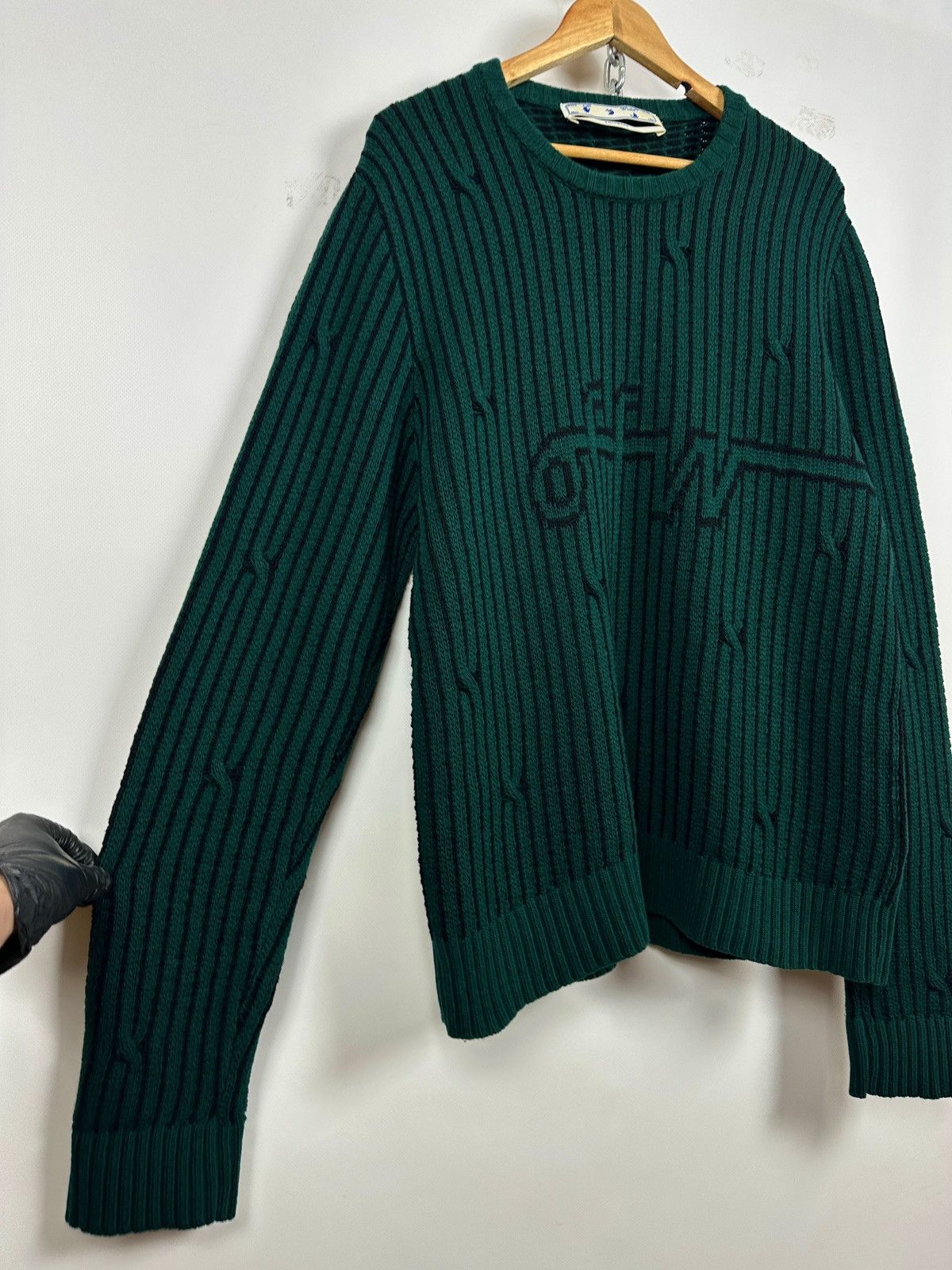 Off-White Off White Green Wool Cable Knit Sweater Size US XL / EU 56 / 4 - 8 Thumbnail