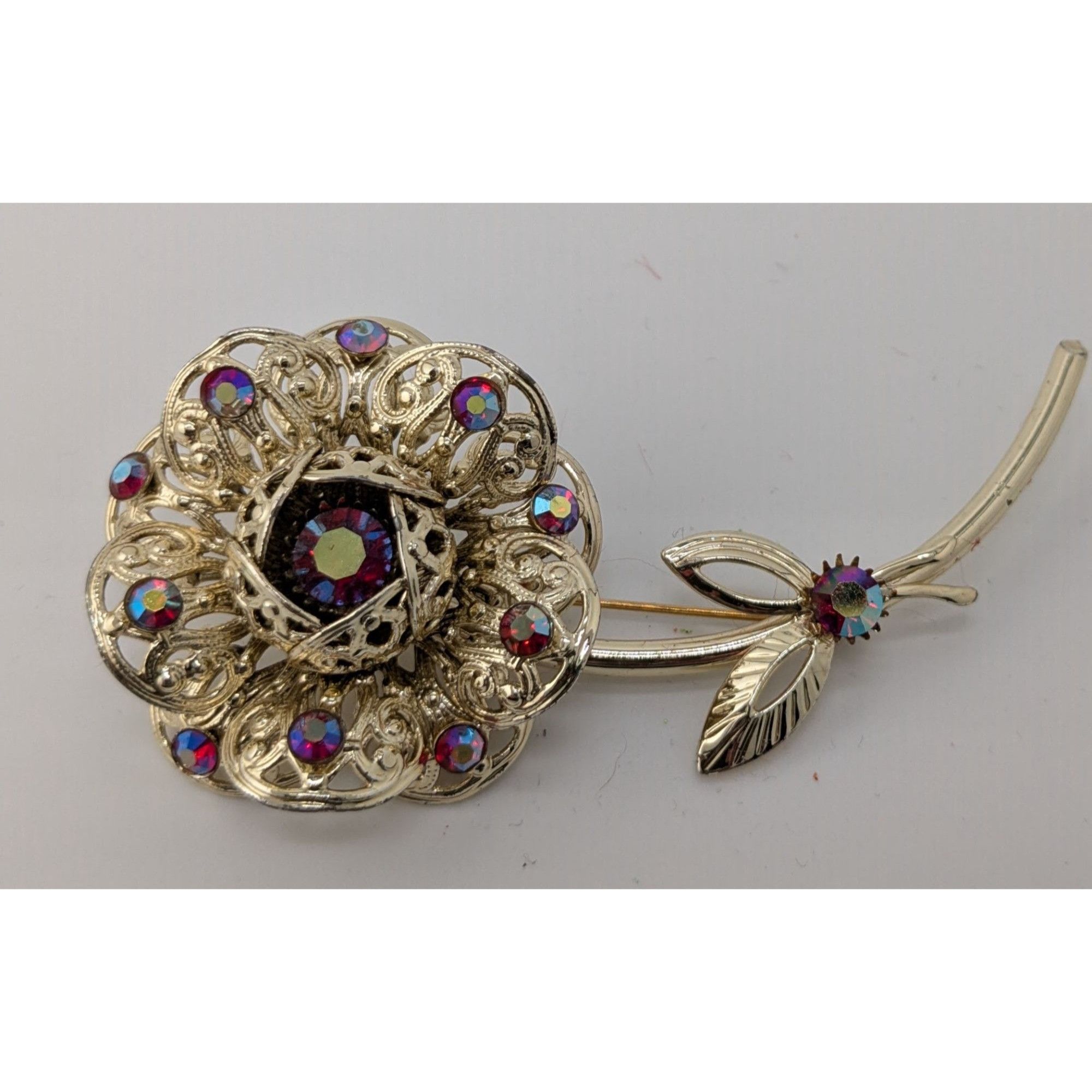 Other Vintage Sarah Coventry Flower Brooch With Gold Tone Aurora B Size ONE SIZE - 6 Thumbnail
