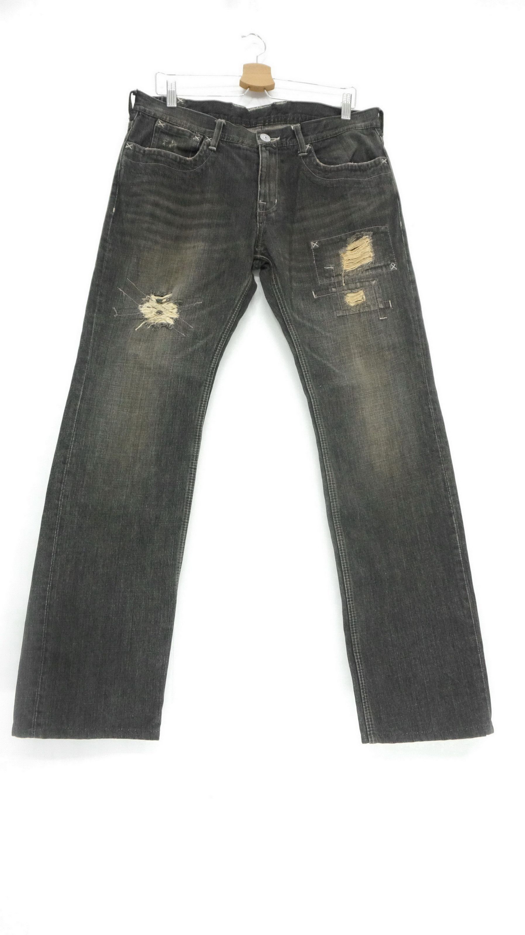 Japanese Brand 🔥EDGE RUPERT Vintage Black Distressed Jeans Size US 33 - 1 Thumbnail