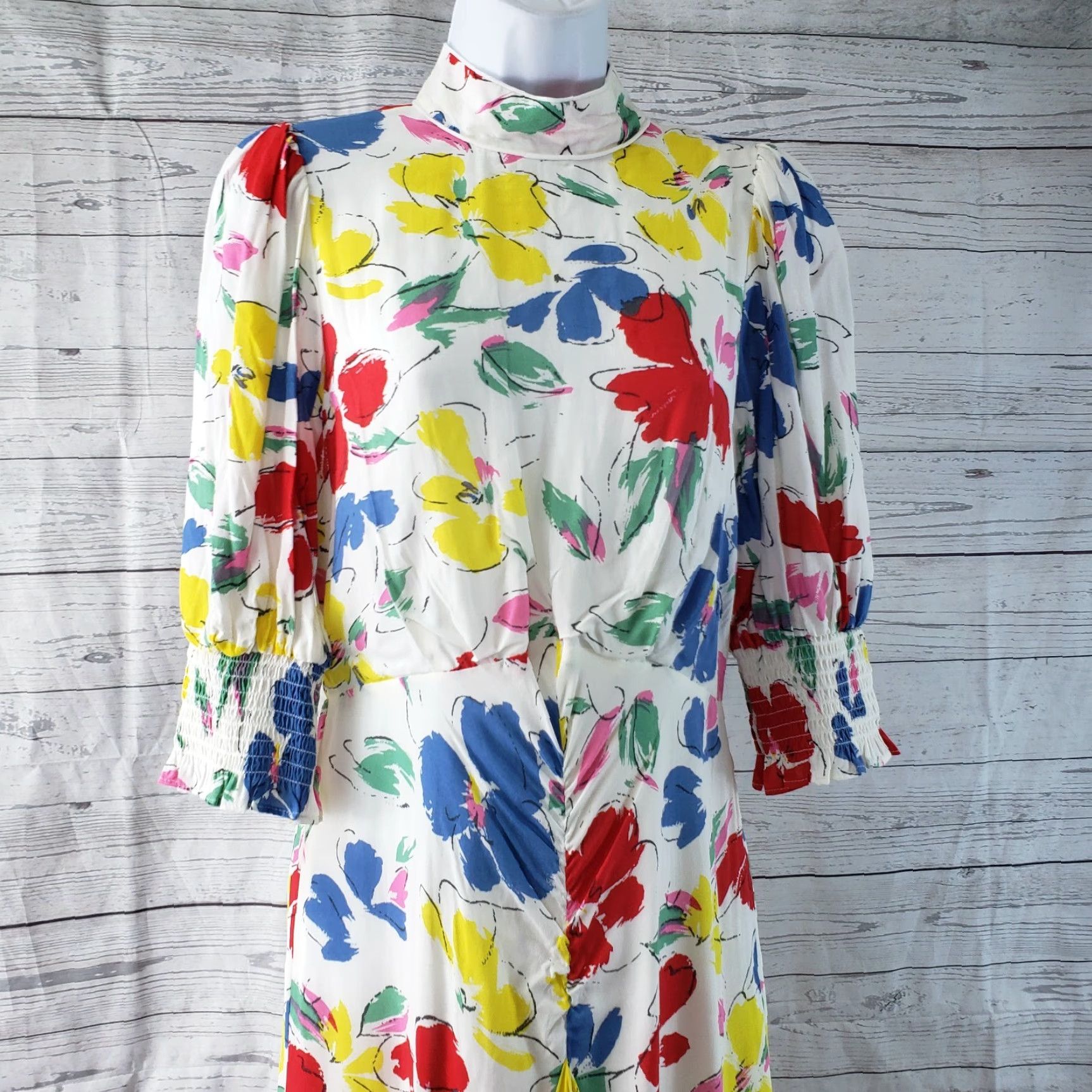 RIXO Rixo for Target Womens Cascade Ruffle Dress Sz 4 White Blue Floral Mock Neck Maxi Dress Womens | Rayon | Floral Pattern | 52" Length | 17" Width Size S / US 4 / IT 40 - 2 Thumbnail