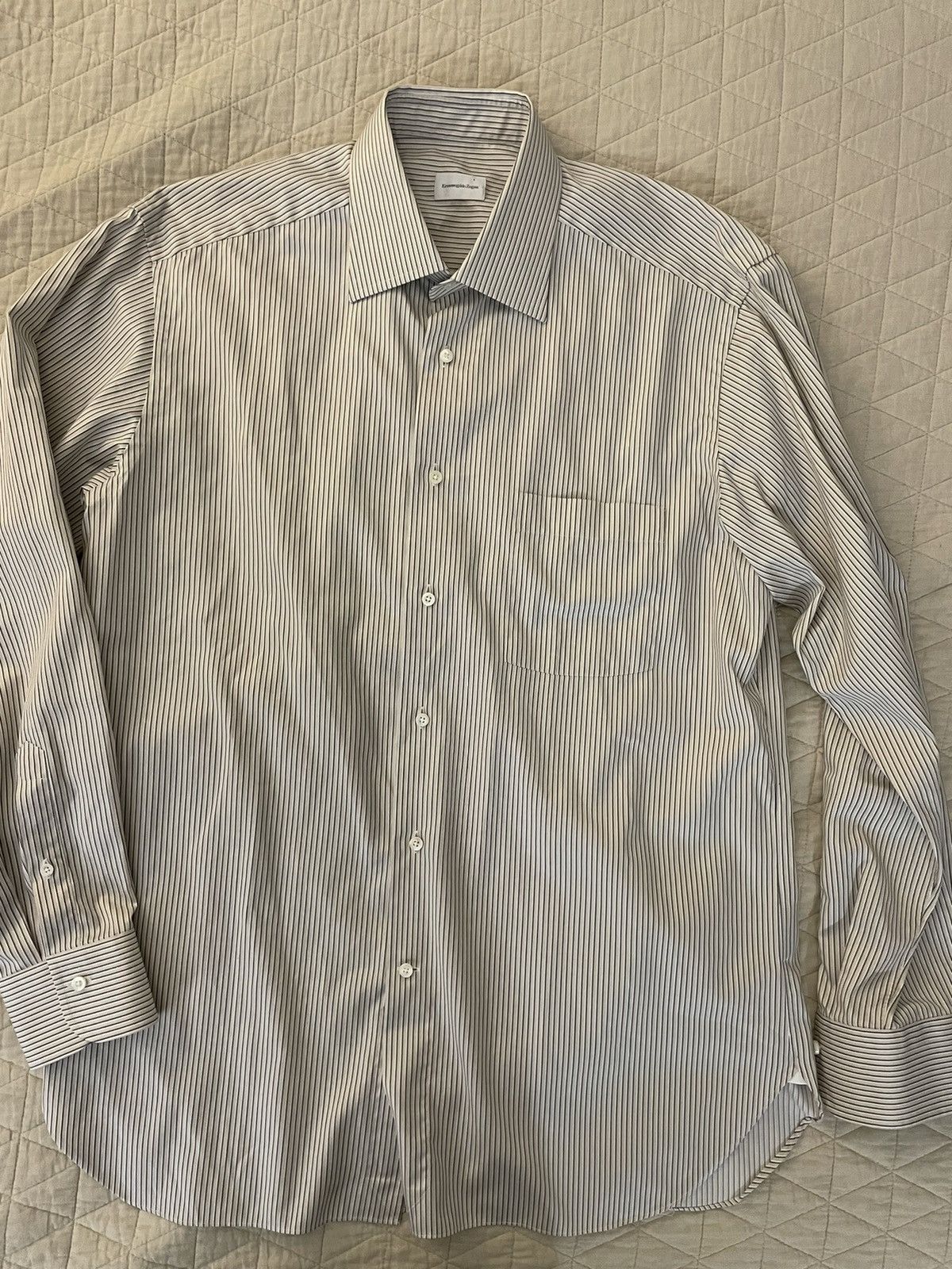 Ermenegildo Zegna Finely Striped Spread Collar Dress Shirt Size US L / EU 52-54 / 3 - 2 Thumbnail