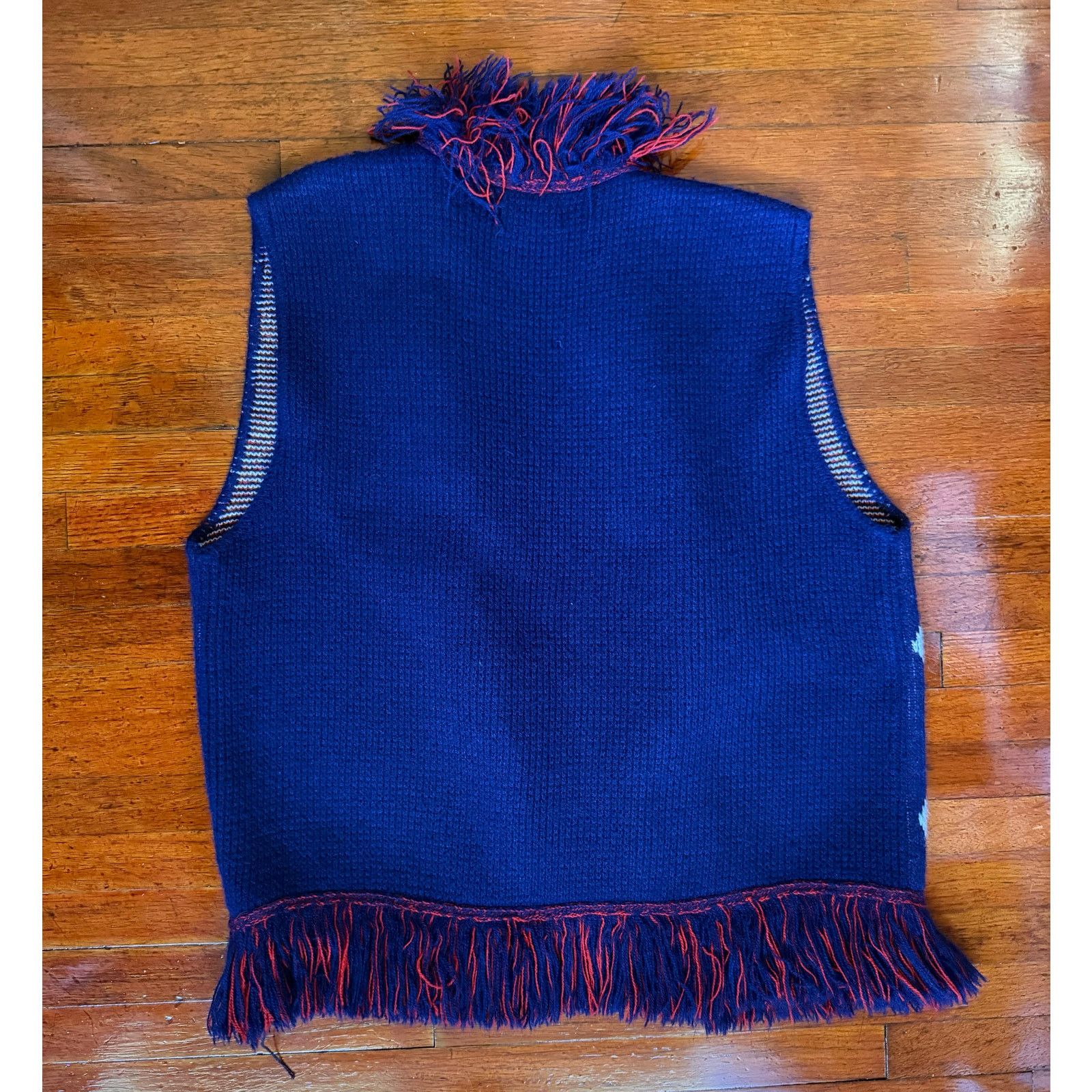 Vintage Vintage 60’s Penrose Blue Red Argyle Fringe vest jacket Mod Size ONE SIZE - 2 Thumbnail